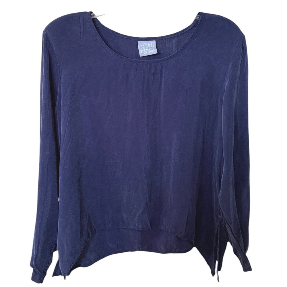 Rabbit Rabbit Designs Blouse Womens 14 Navy Rayon Side Button Lagenlook Boho Top
